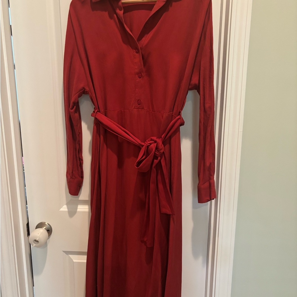 Mango Red Long Sleeve Wrap Dress